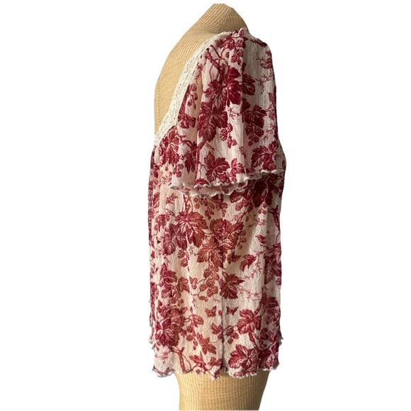 Denim & Supply Ralph Lauren Floral Lace Sheer Flowy Blouse Boho Red Size XL - Picture 6 of 7
